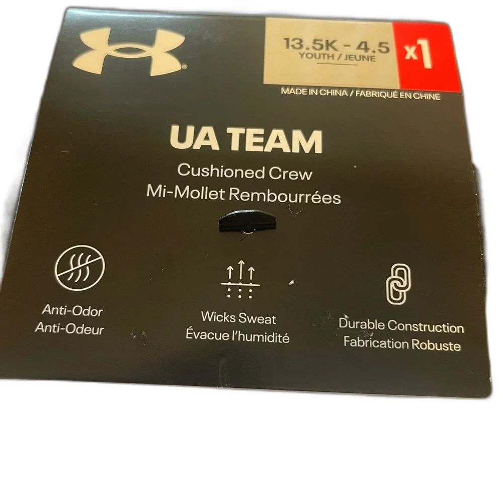 Under Armour Team cushioned crew socks size 13.5K-4.5 youth New